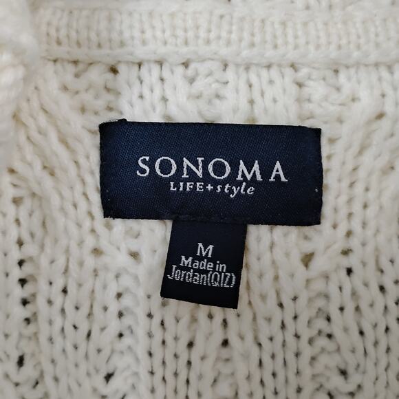 Sonoma Cable Knit Cardigan Size Medium Cream Hooded Sleeveless Tie At Waist - Picture 10 of 10